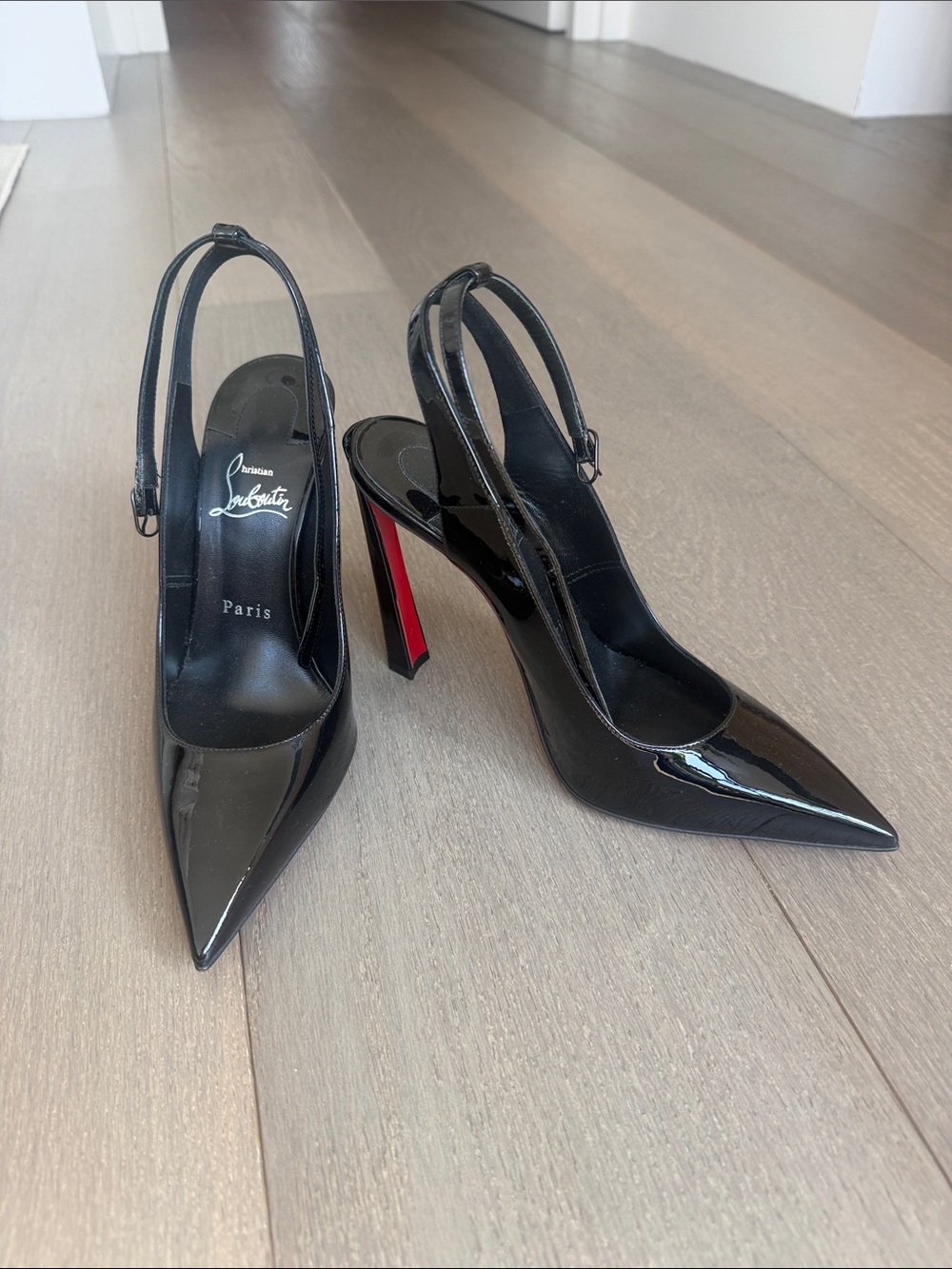 Christian Louboutin Black Patent Slingback Pumps with Red Sole